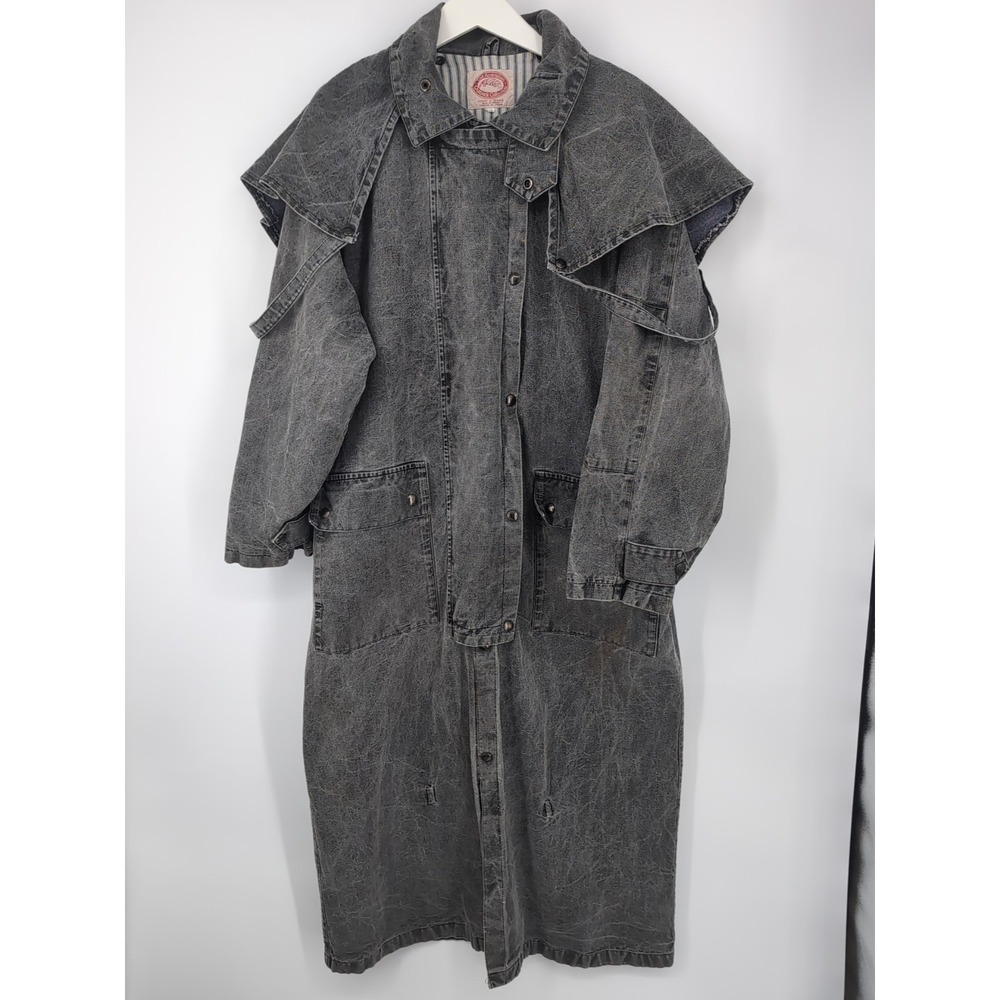 The Australian Outback Collection Duster Drover Trench Coat Large Black Denim